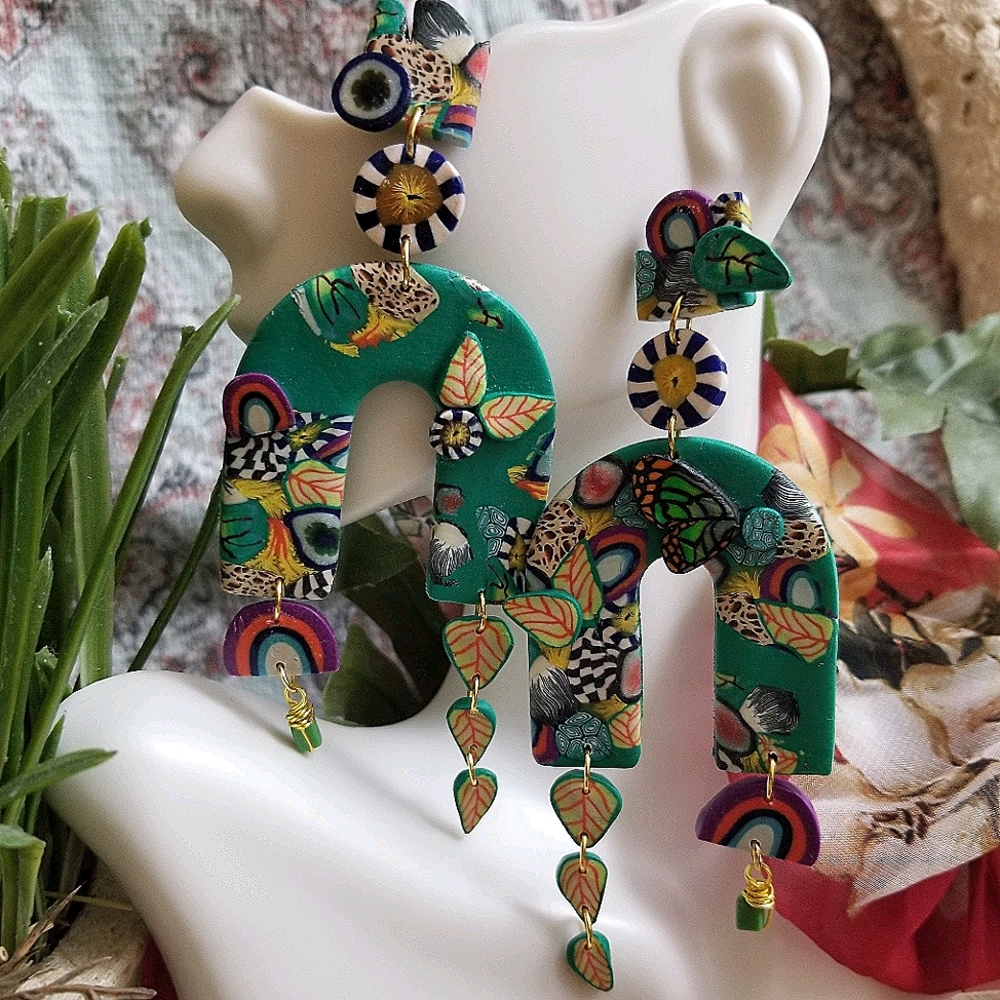 Polymer clay drop earrings - Picture 5 of 6